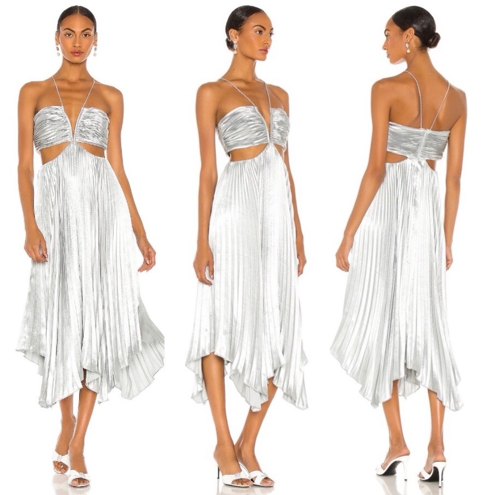 Aiifos Evie cut out pleated midi silver dress FIRM PRICE NO OFFERS CONSIDERED